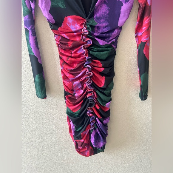 AFRM Women's Phillipa Floral Print Ruched Long Sleeve Bodycon Dress Size Small - Picture 4 of 8
